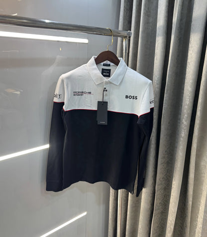 Hugo  Boss Black White Logo Work Premium Full Sleeve Polo T-Shirt