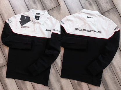 Hugo  Boss Black White Logo Work Premium Full Sleeve Polo T-Shirt